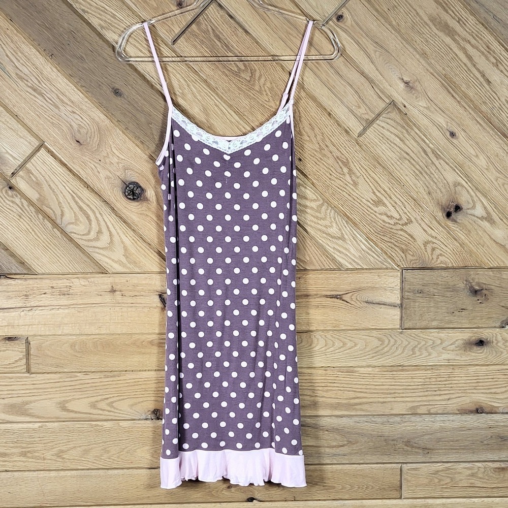 Cocoon Secret Nightgown Womens XL Polka Dot Lace Trim Ruffle Hem Mauve Pink